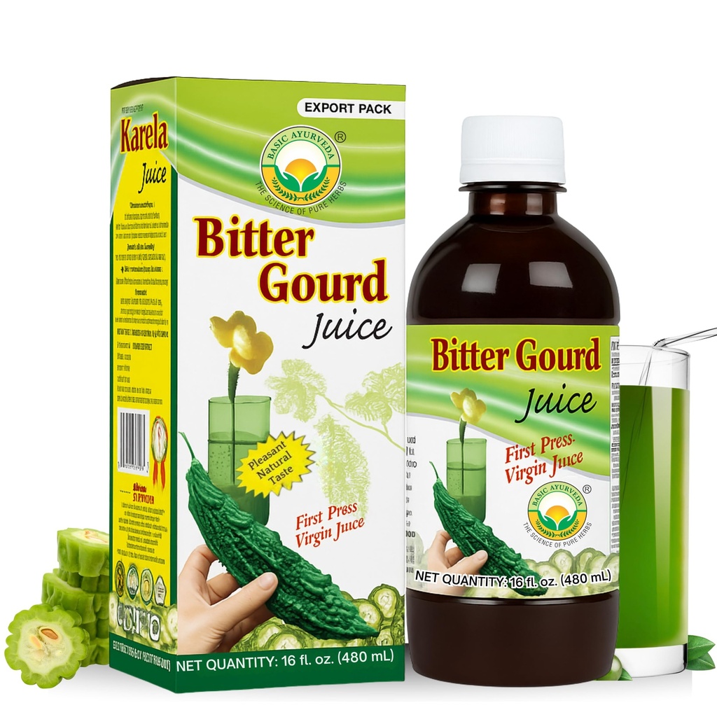 Basic Ayurveda Bitter Gourd (Karela) Juice | 16.23 Fl Oz (480ml) | Natural Bitter Melon Juice for Detox Support | Plant Based Ayurvedic Herbal Drink | for Liver Health, Digestion & Immunity