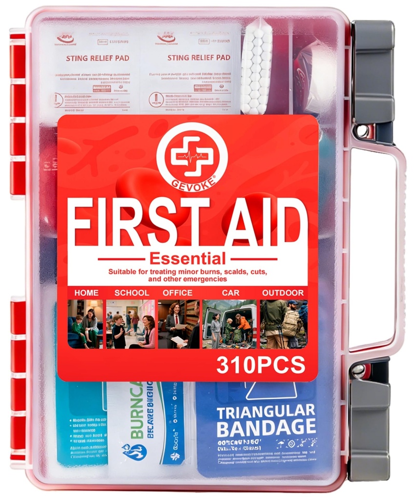 Gevoke Professional First Aid Kit, 310 Piece HardCase, Easy to Organize