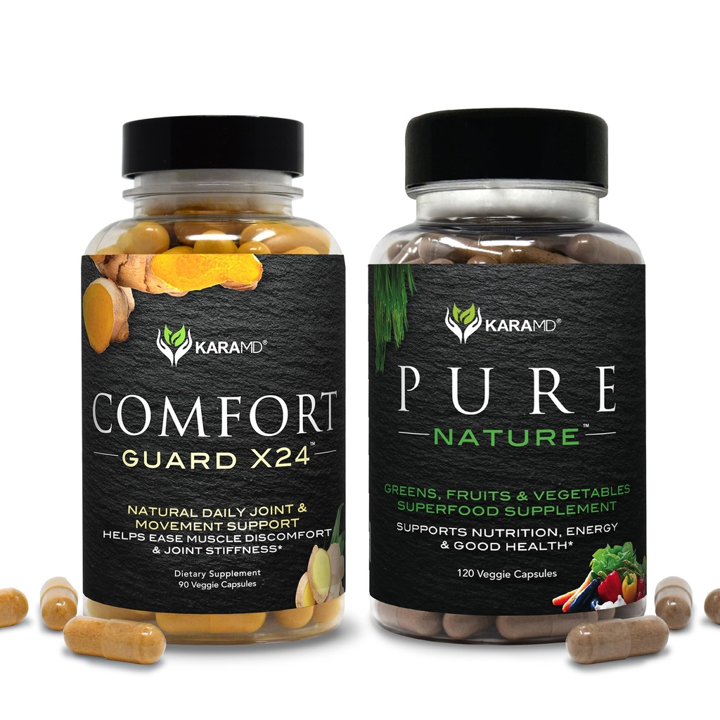 KaraMD Pure Nature & Comfort Guard Bundle | Terve toit Rohelised, Puu- ja Köögiviljad Täiendus + Liikumistoetus | Mitte-GMO, Vegan, Gluteenivaba (iga 30 serveerimist)