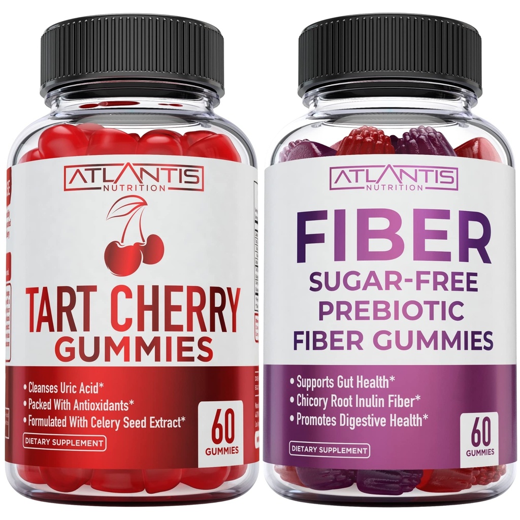 Atlantis Nutrition Tart Cherry 60 Gummies + Sugar Free Prebiootiline Fiber Gummies täiskasvanutele 2-Pack (120 Gummies)