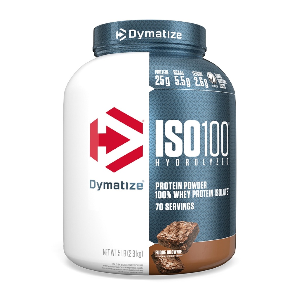 Dümatiseerida ISO100 vadakuvalgu isolaat, Fudge Brownie, 25 g valku, 5 naela, 5,5 g BCAA-d, vähem kui 120 kalorit, gluteenivaba, 1 g rasva, 1 g suhkrut, 2 g süsivesikut (70 portsjonit)
