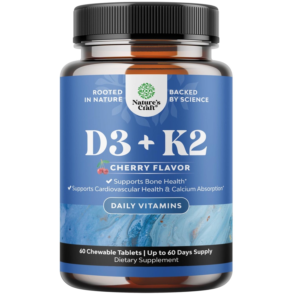 Vitamiin D3 koos K2 MK7 täiendusega - Vitamiin D3 2000 RÜ tabletid ja K2 immuunsuse toetamiseks Luude tervis Südame tervise ühine tugi Luu tugevus ja meeleolu suurenemine - VIT Immuunsüsteem - 60 loend