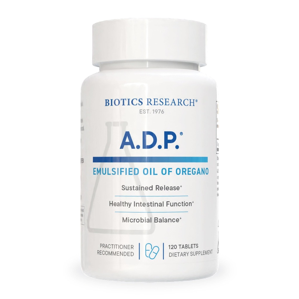 Biotics Research A.D.P. Emulgeeritud õli Oregano tabletid GI Health - Eeldatav vabanemine suure imendumisega sisaldab karvakrooli, Wild Oregano Oil 50mg / S - patenteeritud valem - Mitte GMO - 120 tabletti
