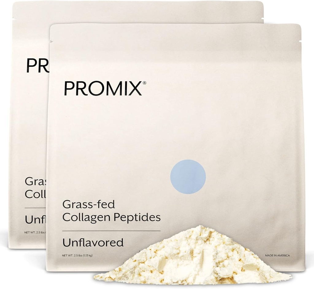 Promix Hüdrolüüsitud kollageenpeptiidid - tüüp 1 Grass Fed kollageen, 4, 7 g glütsiini, tüüp 3 bioaktiivsed peptiidid - maitsestamata - 2,5 naela (pakk 2)