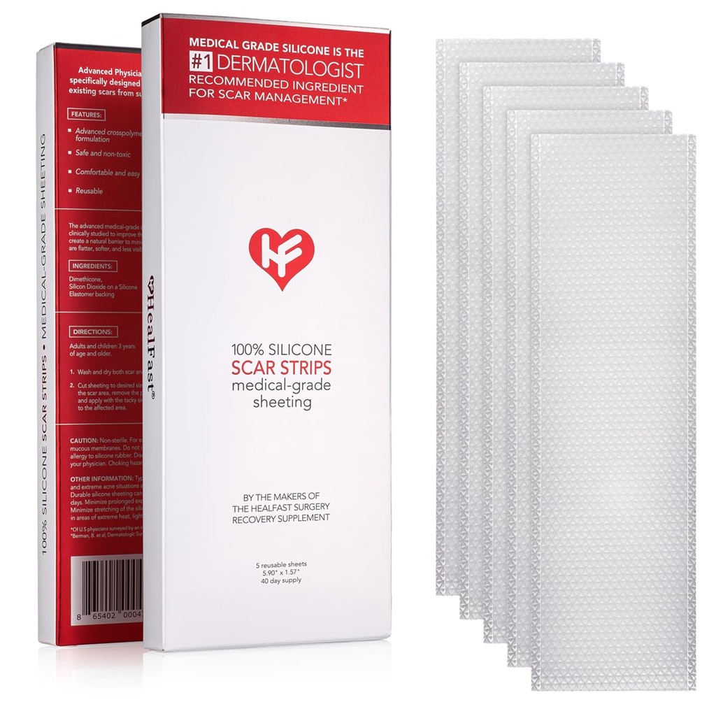 HealFast Arst Formulated Silicone Scar Sheets - Advanced Crosspolymer Medical Grade Silicone Scar Strips for Surgery, C-osa, Keloidid ja hüpertroofilised armid - Silikoonlindi armid (5 lehte)
