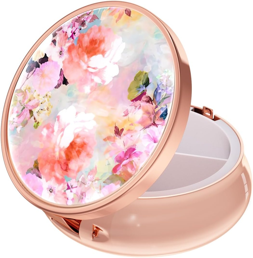 Rouidr Pill Box, 3 Kompartment Medicine Pill Case, Small Pill Box Purse & Pocket, Metal Travel Pill Box, Pill Container Medicine Holder Vitamiinikonteiner, unikaalne kingitus, Rose Gold (veevärv Lill)