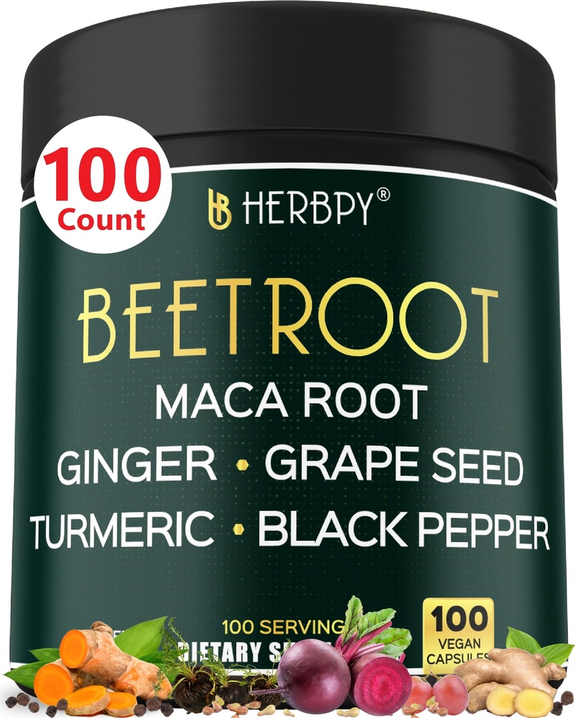 6in1 suhkrupeedi lisand Maca juure, viinamarjaseemne, ingveri, kurkumi ja musta pipariga südame tervise ja immuunsuse toetamiseks - 100 vegankapslit