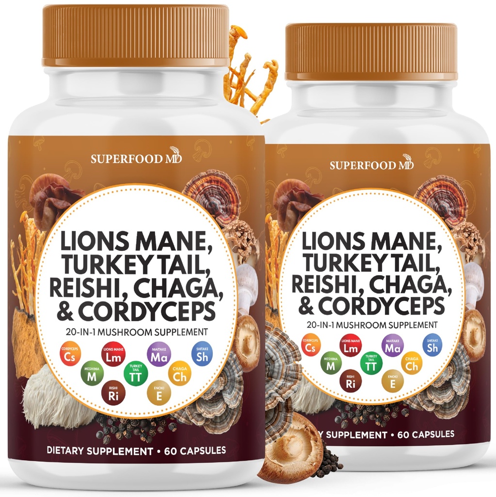Lions Mane Seenelisa Türgi saba Reishi Cordyceps Chaga koos vahukommi juurega - 120 krahv