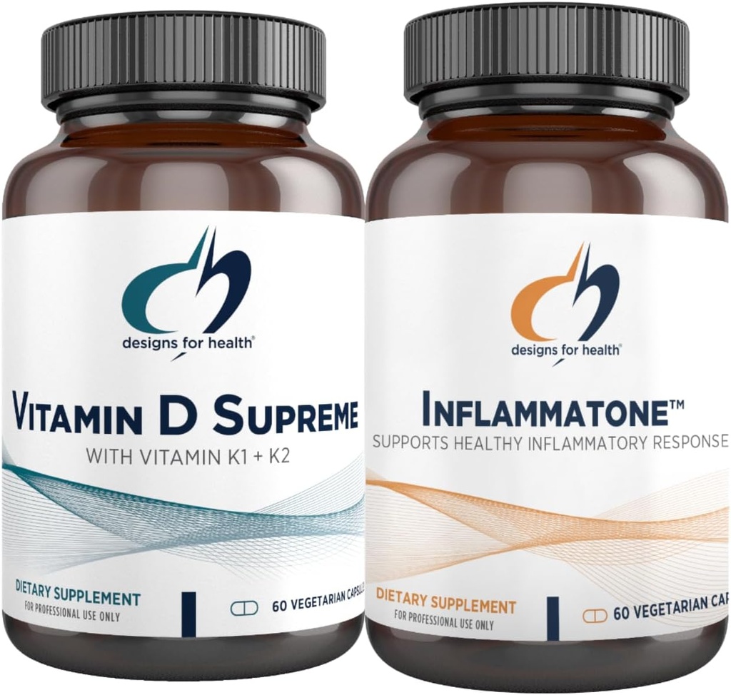 Tervise D-vitamiini kujundused Ülim + Inflammatone Bundle - D3-vitamiin 5000 IU + 2000mcg K-vitamiin koos ensüümi botaanilise seguga, et edendada tervislikku põletikulist vastust - 2 toodet