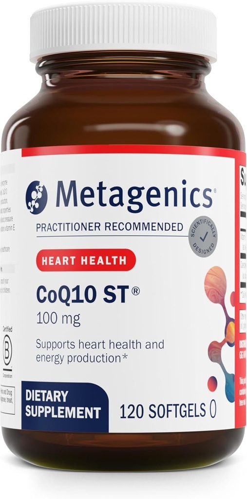 Metagenics CoQ10 ST-100-100 mg Ubiquinone with Vitamin E for Heart, Energy & Antioxidant Support* - Non-GMO, Gluten-Free, Soy-Free - GMP Certified Facility - 120 Softgels