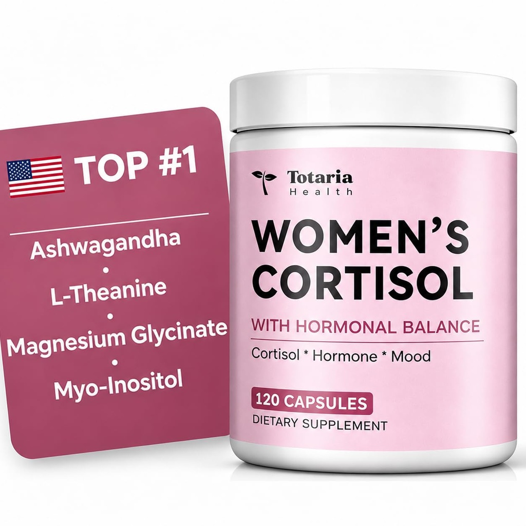 Women's Cortisol Supplement – Stress Relief, Sleep Aid, Hormone Balance, Mood & Focus, PMS*| Ashwagandha 30:1, L-Theanine, Magnesium Glycinate, Phosphatidylserine, DIM, Vitex & Myo-Inositol, 120 Ct.