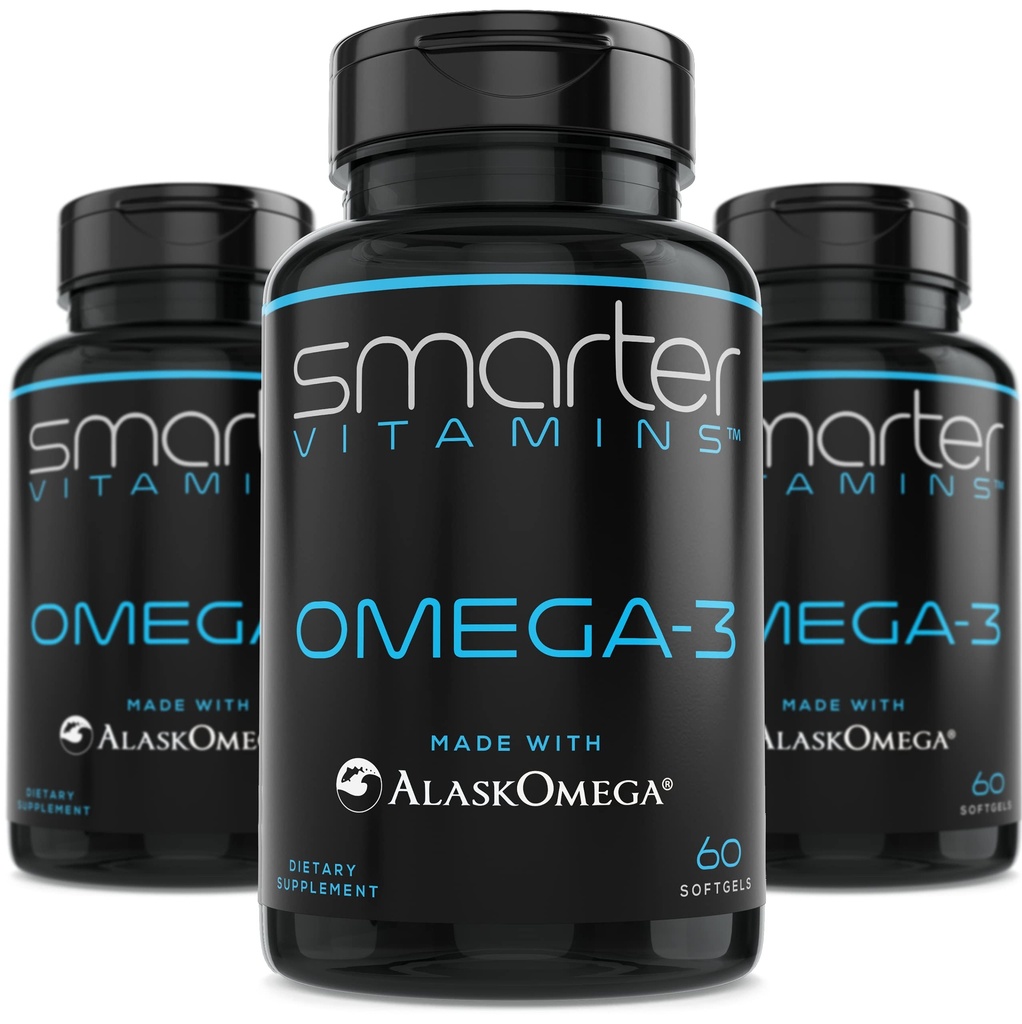 (3 Pack) Smarter Omega 3 Fish Oil, Berry Maitse, Burpless, Maitsetu, 2000mg, DHA EPA Triple Strength Brain, Valmistatud AlaskOmega®