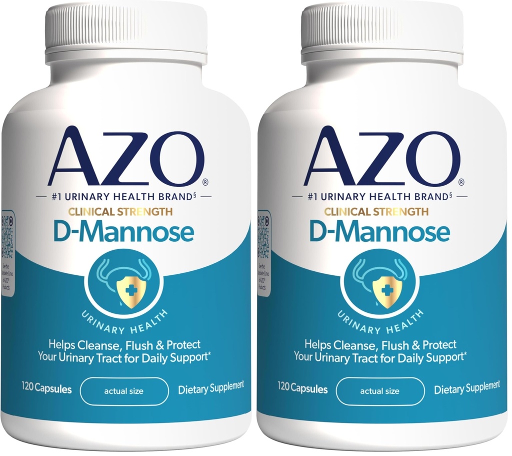 AZO D Mannose Urinary Tract Health, Cleanse, Flush & Protect The Urinary Tract, No.1 Pharmacist Recommended Brand, Clinical Strength, Non-GMO, 120 Count (Pack of 2)