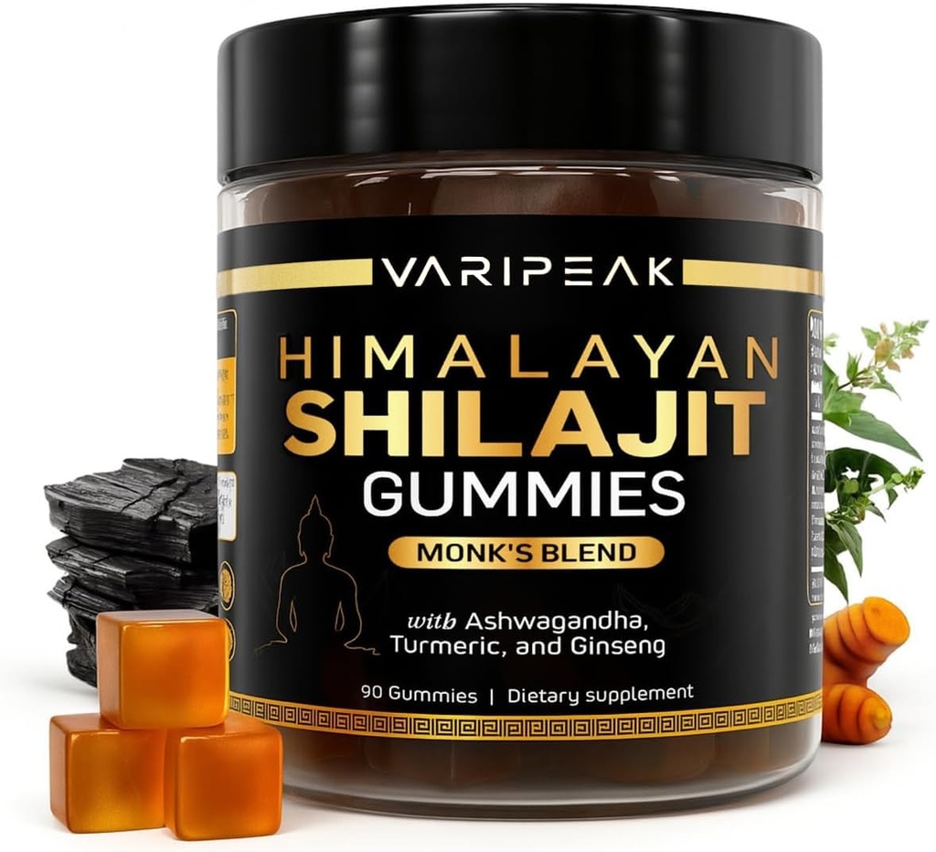 4-in-1 Orgaaniline Himaalaja Shilajit Gummies | koos Ashwagandha, Turmeric & Ginseng | Adaptogen for Energy, Immunity & Vitality Support | Organic, Vegan, Sugar-Free | 90 Count | for Men & Women
