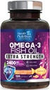 Omega 3 kalaõli 2400 mg - kolmekordne tugevus omega3, EPA & DHA rasvhapete lisand - looduslik toetus immuunsusele, südamele ja aju tervisele - looduslikult püütud, mitte-GMO, sidruni maitse, Burpless - 120 Softgels