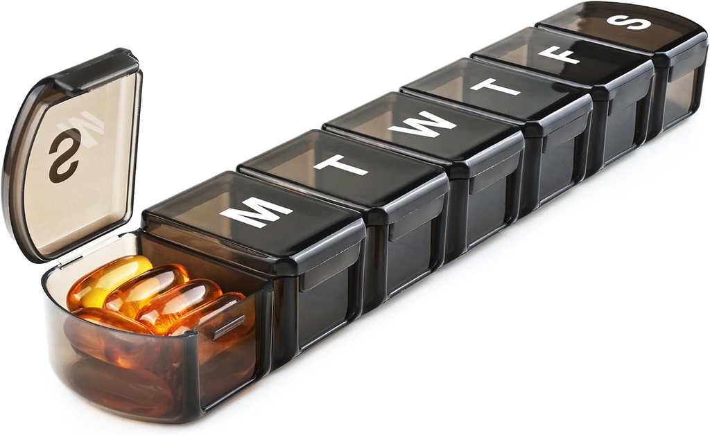 XL Weekly Pill Box Korraldaja 7 päeva, 1 nädal Jumbo Pill Dispenser Juhtum Üks kord päevas, MOLN HYMY Daily Medicine Container hoida ravimeid, vitamiine, kalaõli ja täiendada (must)