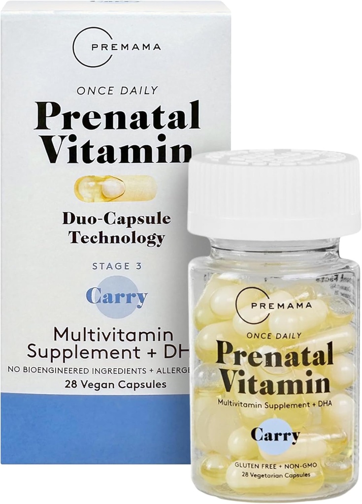 Premamama prenataalsed vitamiinid naistele, üks kord päevas multivitamiini lisand, sisaldab folaati ja DHA-d, allergeenivaba, 28 vegankapslit