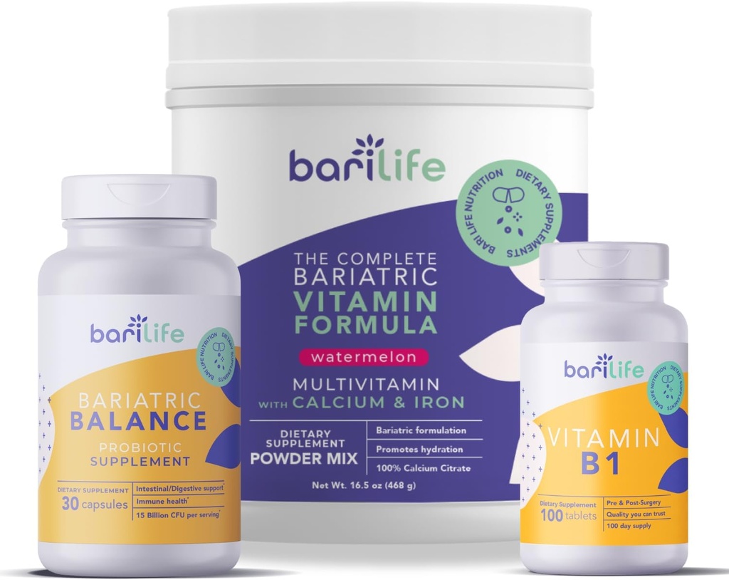 Bari Life Complete Bariatric Multivitamiini pulber (Watermelon) ja bariaatriline tasakaal - probiootiline täiendus ja B1-vitamiin