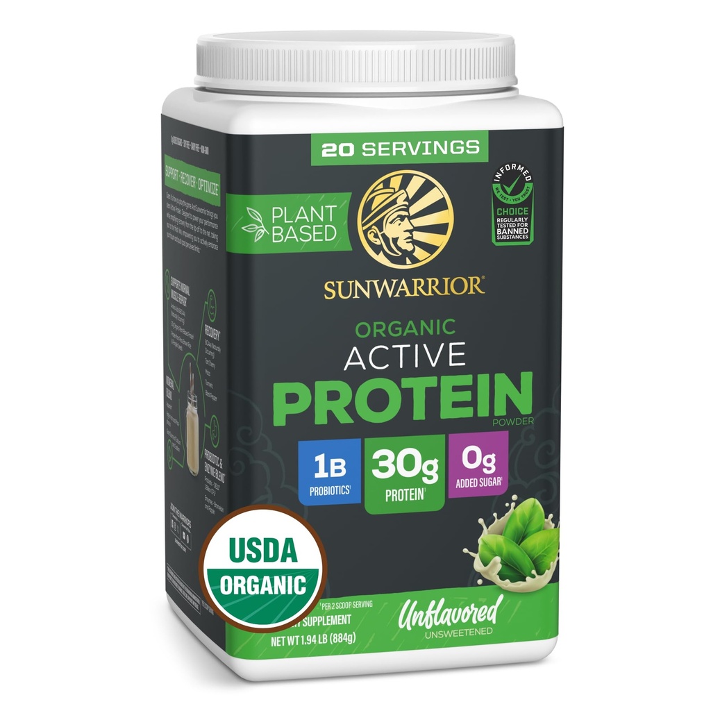 Sunwarrior Organic Plant Based Protein Powder | Vegan Organic Protein Powder with BCAA Amino Acids Plus Recovery Minerals & Botanicals | Non-GMO Soy Dairy & Gluten Free (maitsestamata, 20 Servings)