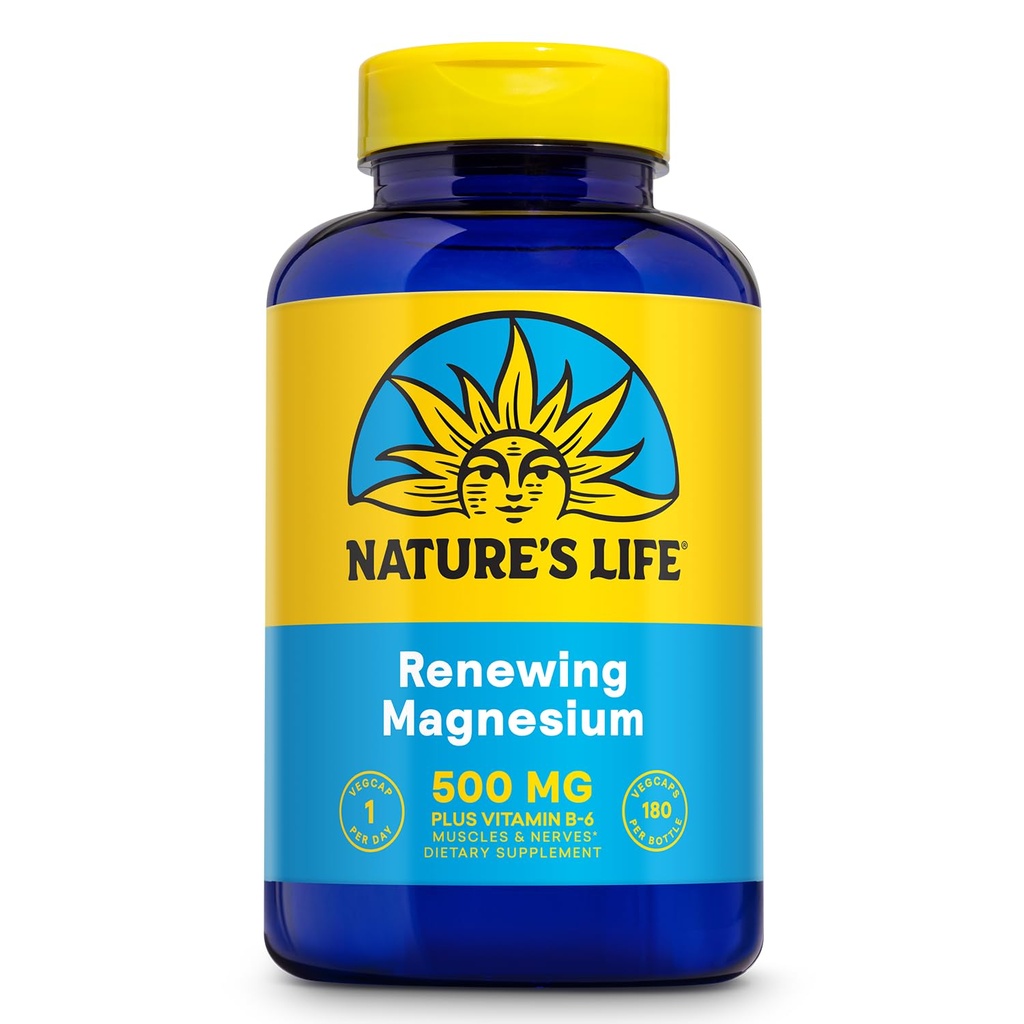 Looduse elu uuenemine Magneesium 500 mg - pluss vitamiin B-6 - lihaste ja närvide tugi - Lab Verified (180 Servings, 180 VegCaps)