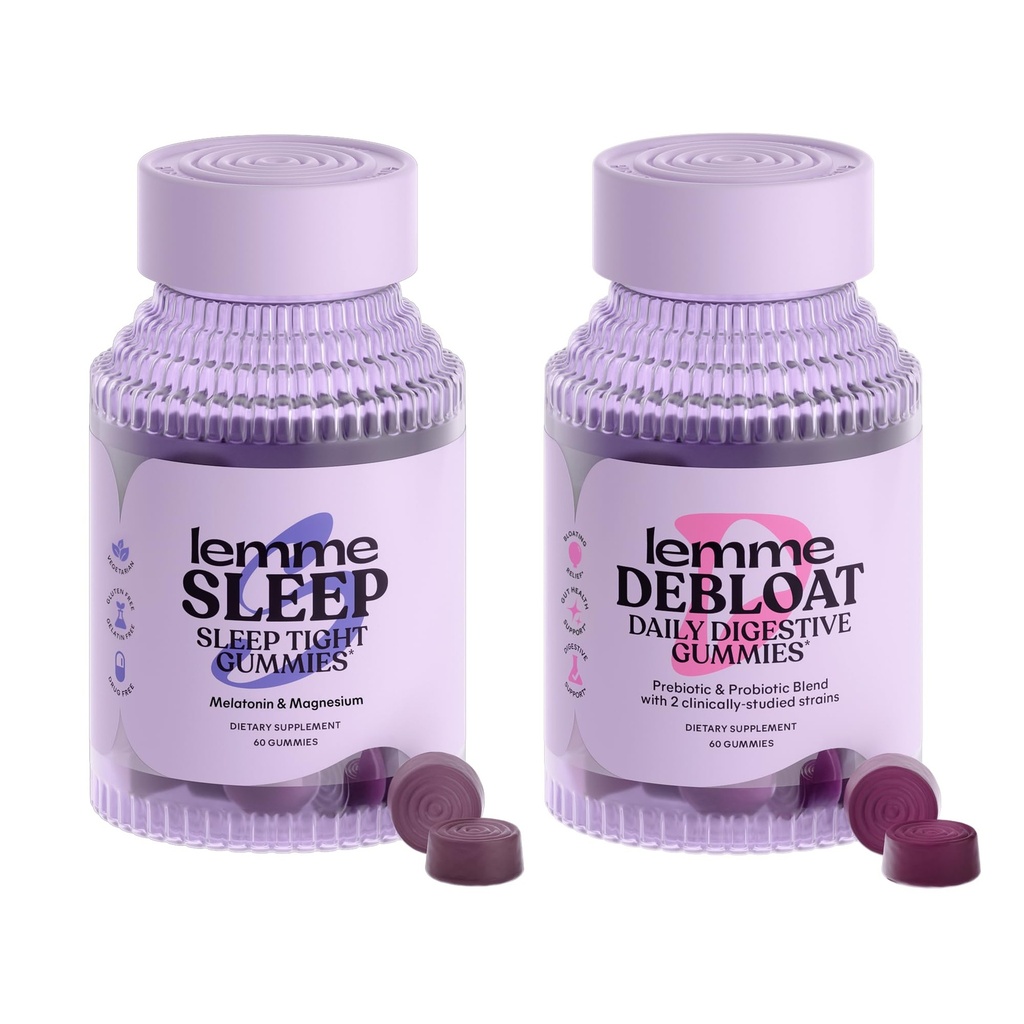 Lemme Sleep & Debloat Bundle - Unekummid, ravimivaba öine abi & Debloat Gummies seedetrakti ja soolestiku tervise, probiootikumide ja prebiootikumide jaoks - Gluteenivaba, želatiinivaba, mitte-GMO - 60 Ct. Iga