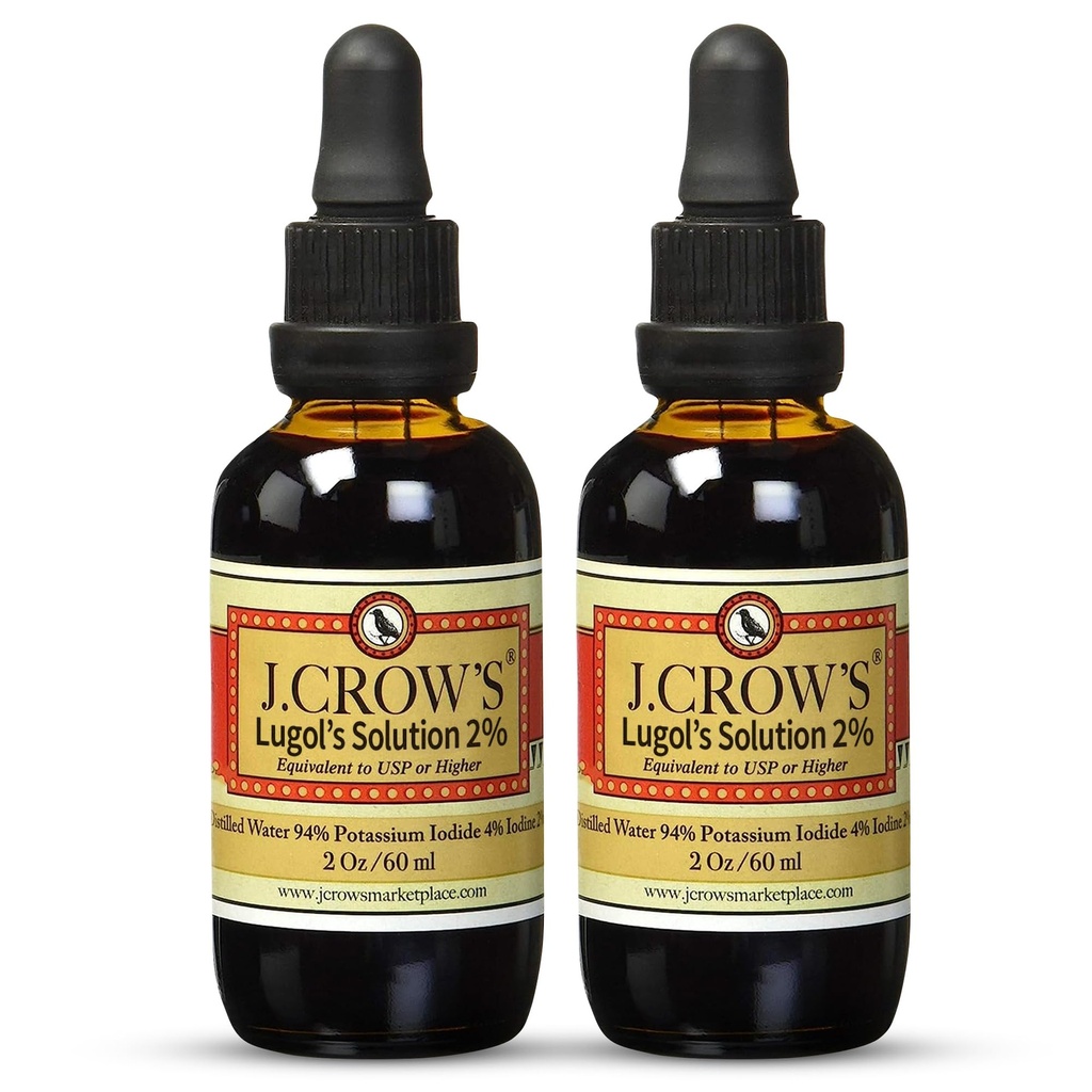 J.CROW'S® Lugol's lahus joodi 2% 2 oz (2 pudel) - Premium jood ja kaaliumjodiid Vedelik, Gluteen ja alkoholivaba looduslik soolvee ekstrakt, aegumatu