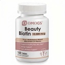 OMOGS Biotin 10000mcg + Multivitamin & Mineral with Keratin & B Vitamins, Supplement for Hair Growth Support, Skin & Nails - 100 Tablets