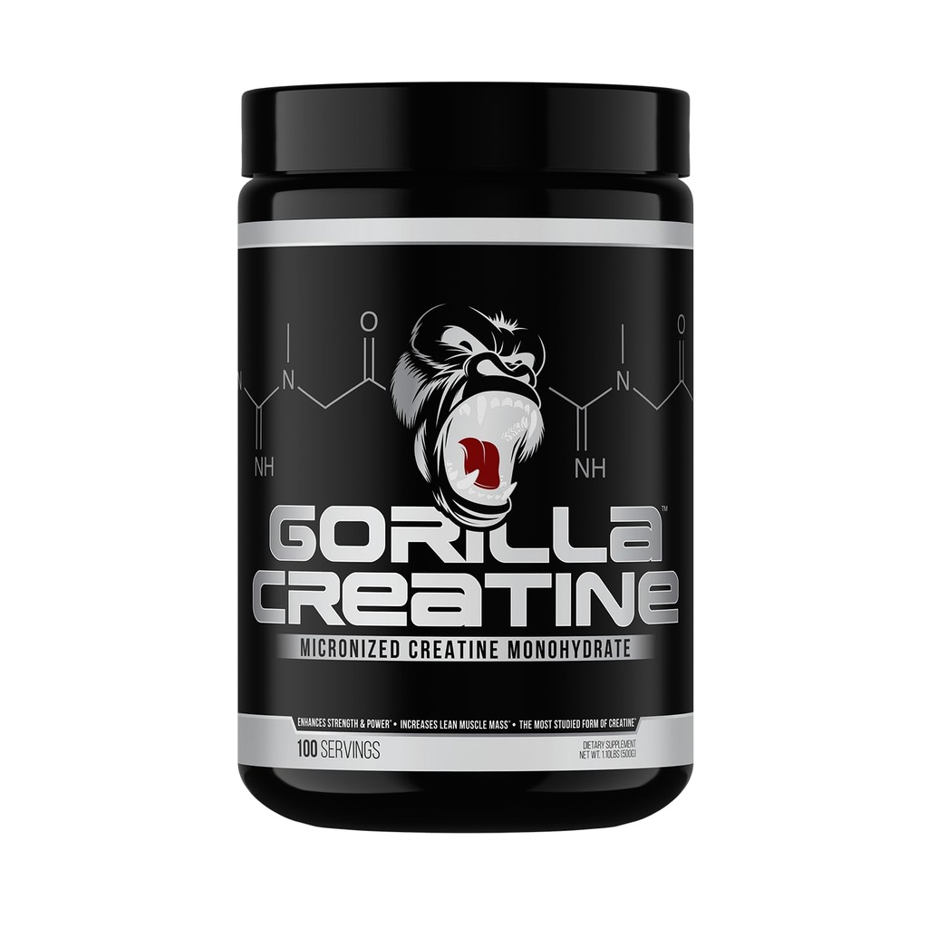 Gorilla Mind Kreatiin Monohüdraat Mikroniseeritud Pulber, Täiustatud Lihaste Suurus, Võimsus Väljund Ja Tugevus, 5 Grams Per Serving, 100 Servingut