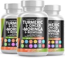 Kurkum Moringa Täiendus | Ginger Boswellia Saffron - Täiendus naistele ja meestele Tseiloni kaneeli, Tart Kirsi, Quercetin Küüslauk Nõgese Püha Basiilik - 3Pack