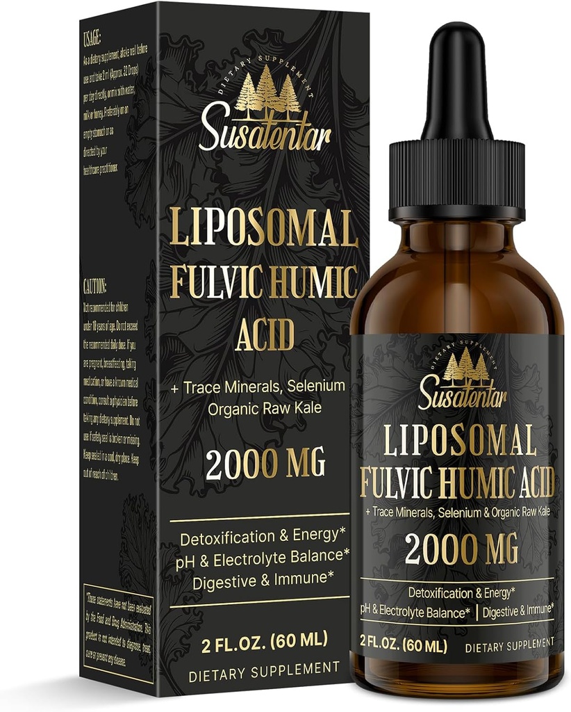 Jälgmineraalid Elektrolüüdid Tilgavad 2000 MG | Vedelad Liposomaalsed Fulvic Humic Acid Supplement | 85+ Trace Minerals | Hüdratsioon | Detoksikatsioon | Energia | pH tasakaal | Seedimine | Immuunsus | 2 Oz