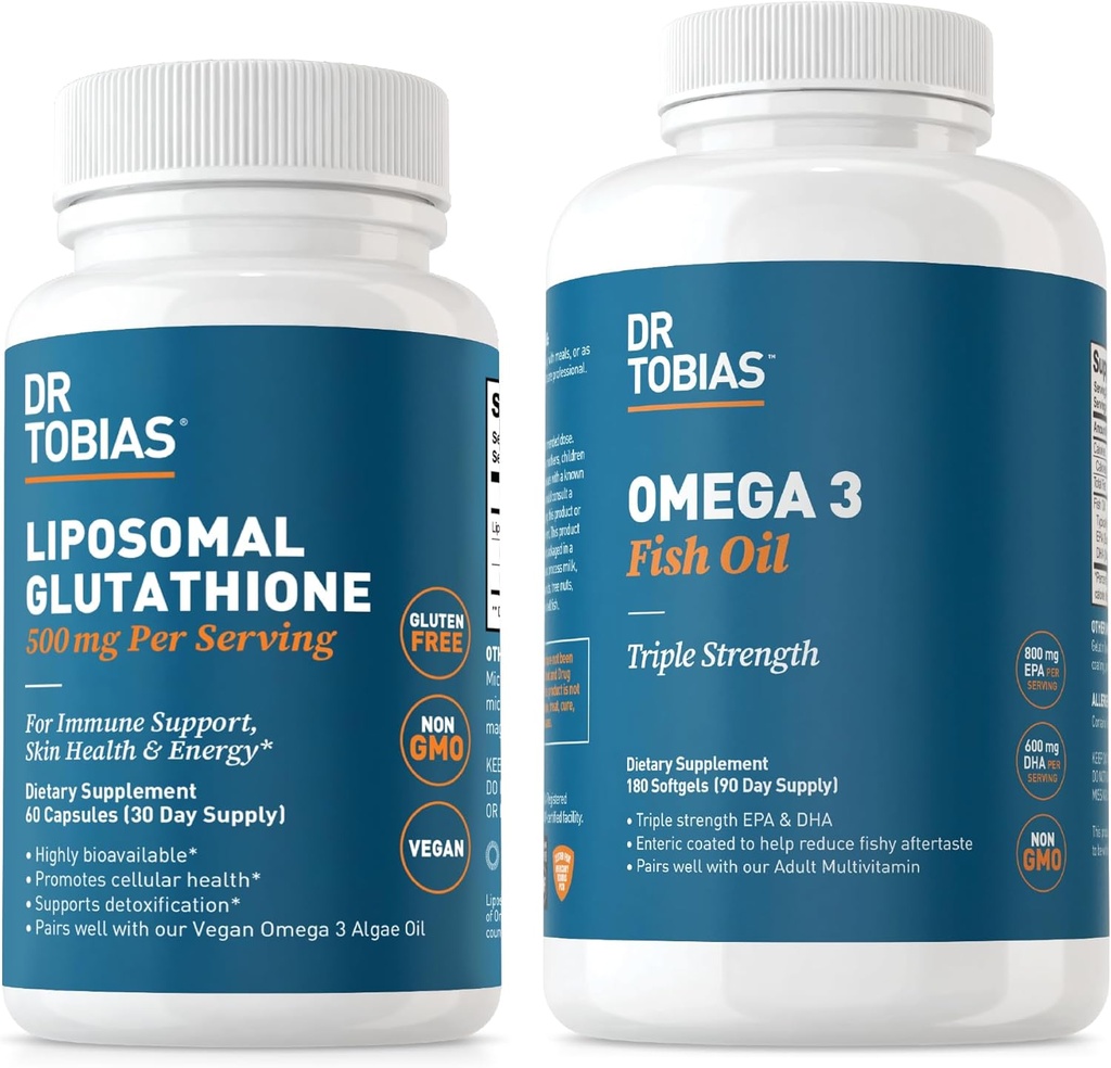 Dr Tobias Omega 3 kalaõli ja liposomaalne glutatioon - toetab immuunsüsteemi funktsiooni, naha tervist ja toitainete imendumist - mitte-GMO
