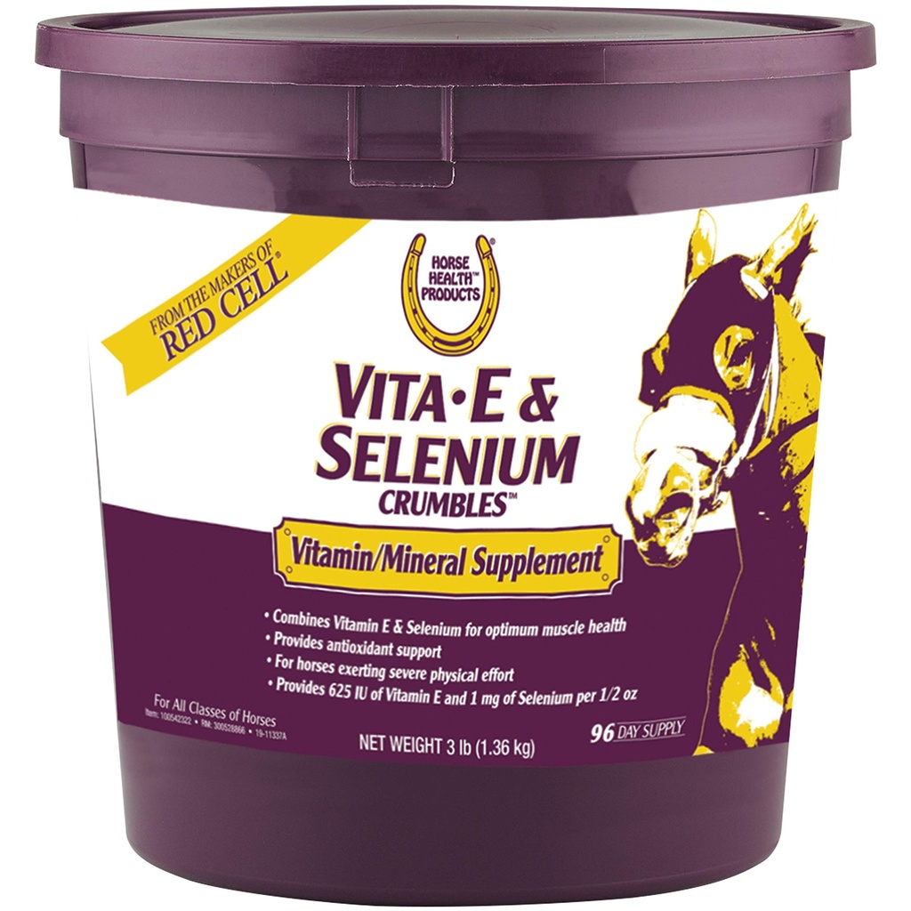 Farnam Horse Health Vita E & Selenium Crumbles Horse Vitamin Supplement, toetab optimaalset lihaste tervist ja antioksüdant toetust, 3 naela., 96 päeva pakkumine