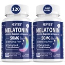 NEVISS melatoniin 50 mg täiskasvanutele - ekstra tugevus 9-in-1 kiire lahustamine sublingvaalne - suur annus magneesiumglütsinaadiga, vitamiin D3, ashwagandha, sidrunbalm, kummel, suhkruvaba, vegaan 120 tabletti