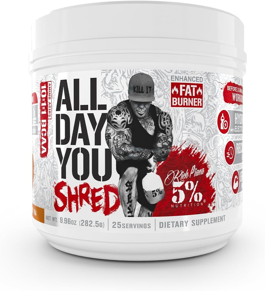 5% Toitumine AllDayYou Shred BCAA pulber | Aminohappelisandi kaalujälgimiseks | Eliitrasvade põletamine & energia koos hüdratsiooni, vastupidavuse ja taastumisega (Lõunamagus tee)
