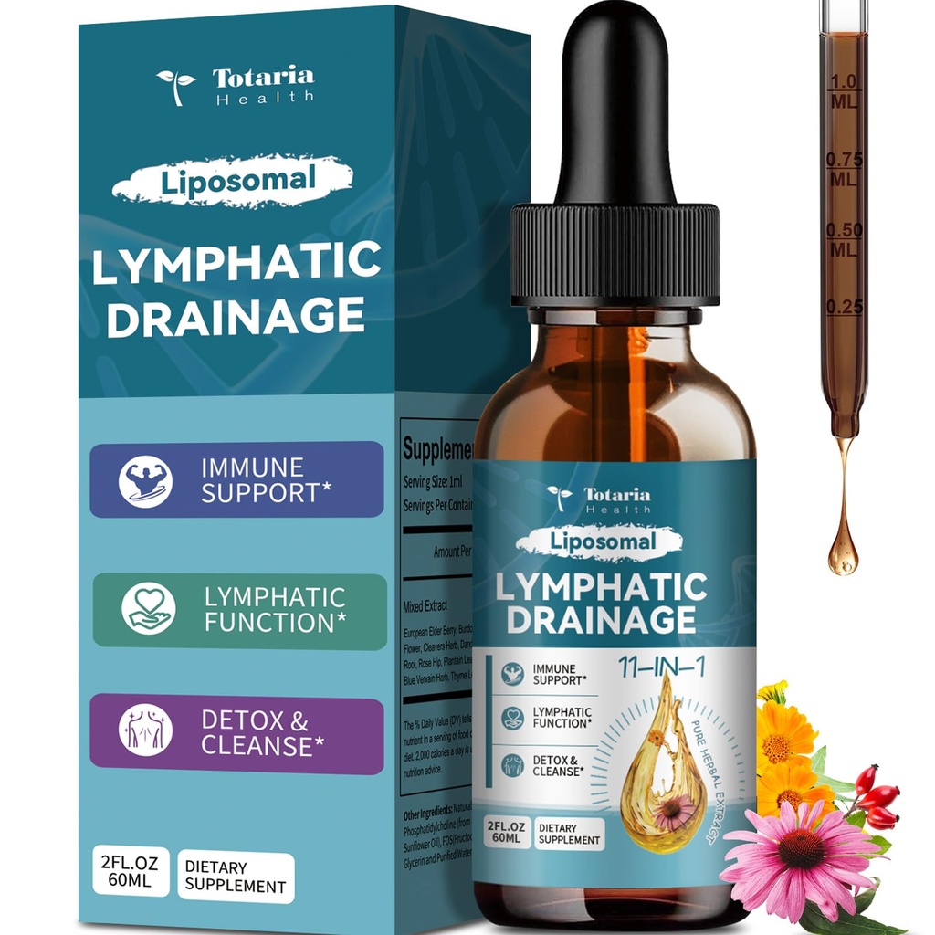 Liposomaalsed Lümfaatilised Drainage tilgad - 11 in 1 Orgaaniline Lymphatic Drainage Supplement Burdock Juur, Echinacea, Elderberry, Calendula, Cleavers Herb, Dandelion toetab Lymphatic Health 2 FL.OZ