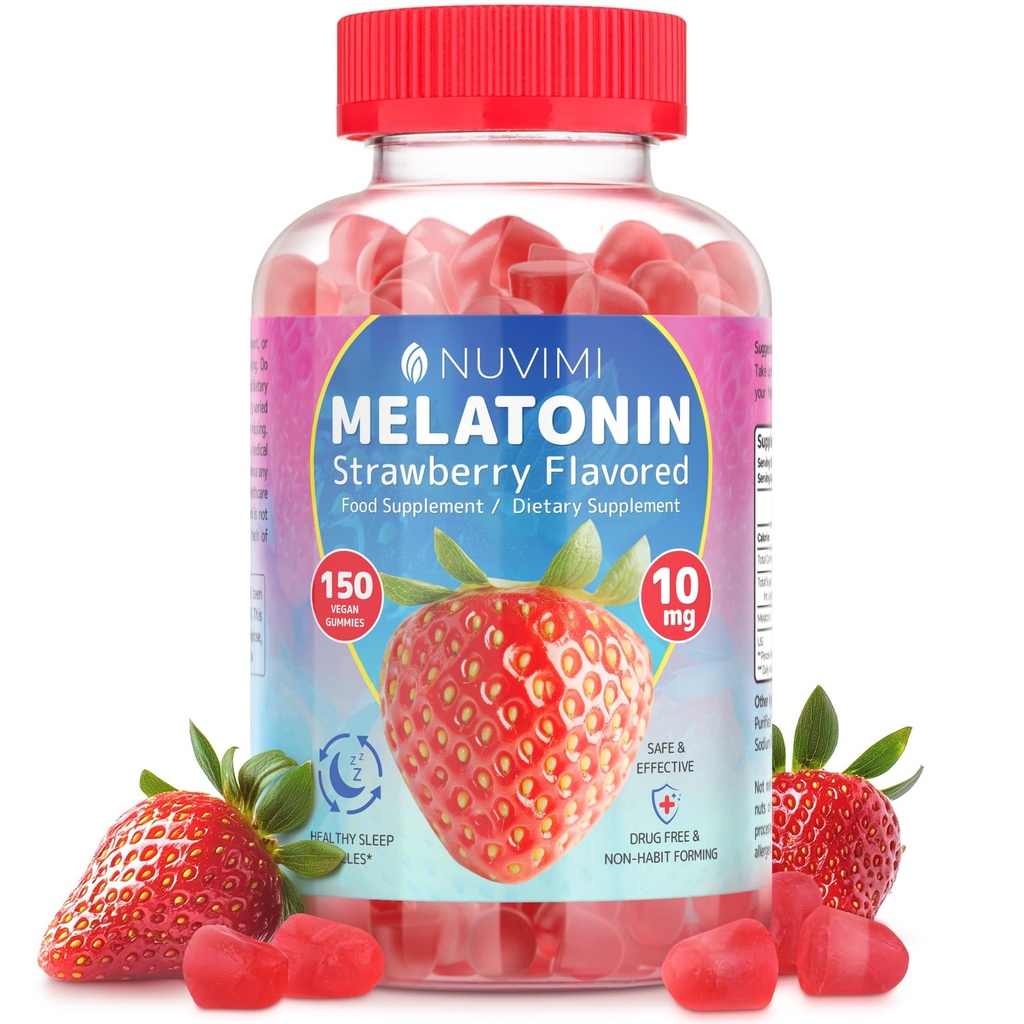Melatoniini kummid - 10 mg maasika maitsestatud dieettoidulisand, mis aitab toetada une - 150 vegankummiat