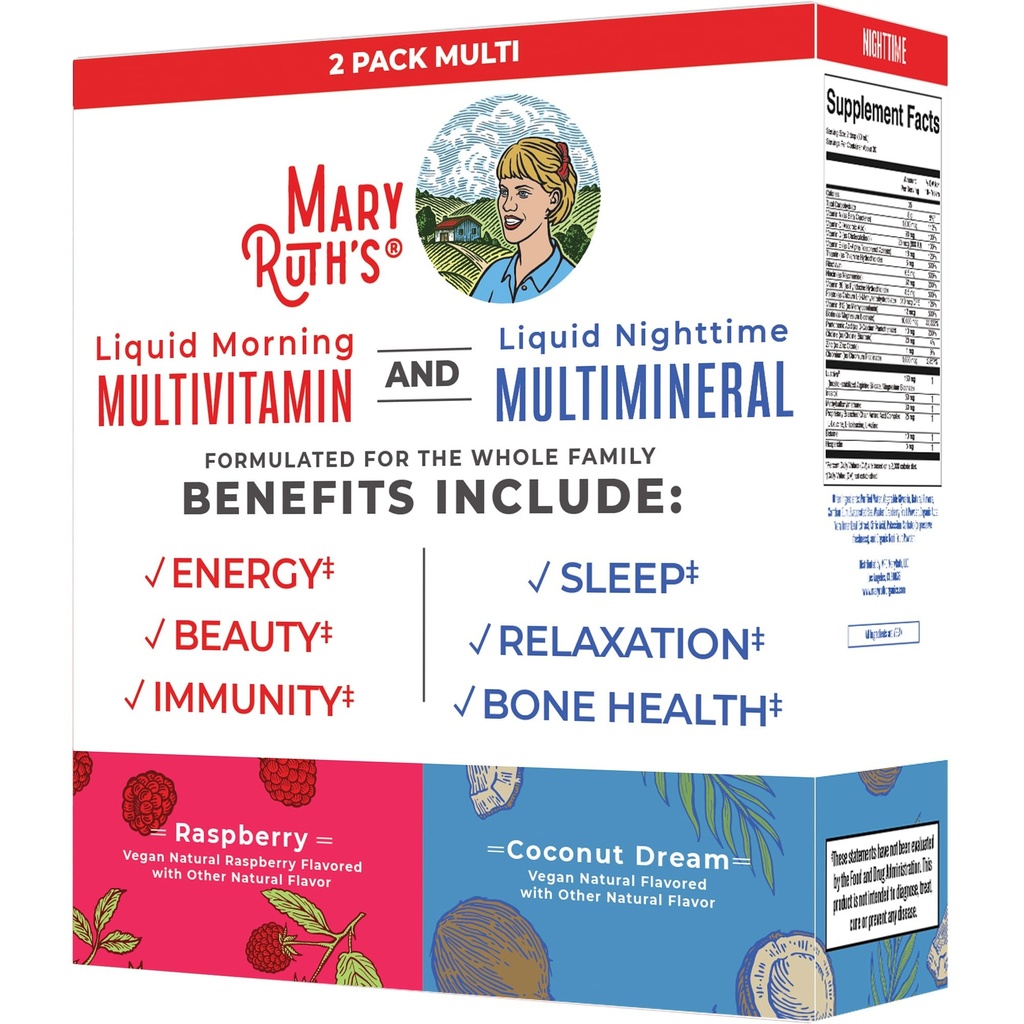 MaryRuth Organics Liquid Morning Multivitamiinid & Vedel Öösel Multimineral Bundle, Vegan Vitamiin C, Vitamiin D, B Kompleks, Magneesium, Energia, Ilu, Sleep Support, NO Melatoniin, 32 Fl Oz Iga