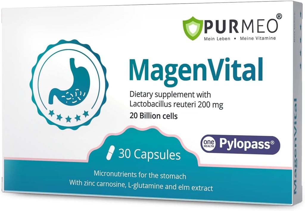 5 in 1 High Potency H. Pylori Treatment Probiotics - Gastritis Support - 1 Per Day - Pylopass Lactobacillus Reuteri DSM17648 - No Refrigeration Needed - Made in Germany