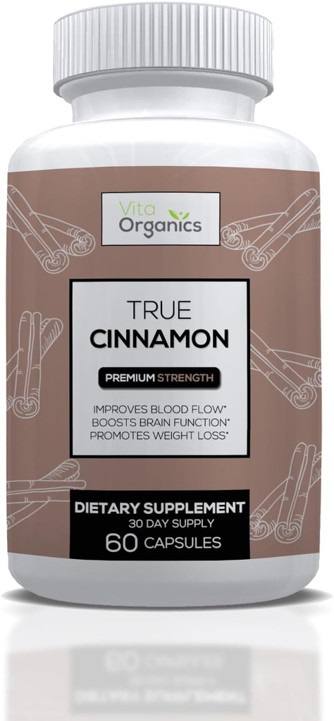True Cinnamon Supplement, Sri Lanka Organic Cinnamon kapslid, True Cinnamon Verum Bark, Sugar-Free - 60 Veggie kapslid