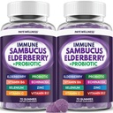 Elderberry Gummies Immune Support, Daily Support for Kids and Adults *, Sambucus Elderberry, Tsink, C-vitamiin, D3, B6, B12, Plus - Dietary Supplement - 140 Count