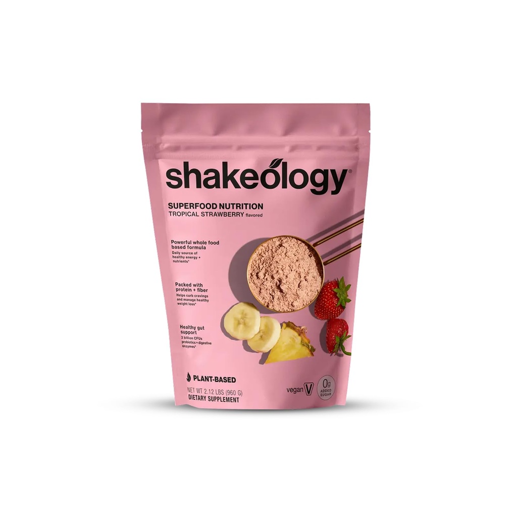 Shakeology 0g Added Sugar Plant-Based Protein - Tropical Strawberry,30 Serv | Gluten free, superfood protein shake with vitamins & minerals, helps support healthy weight loss, lean muscle & gut health