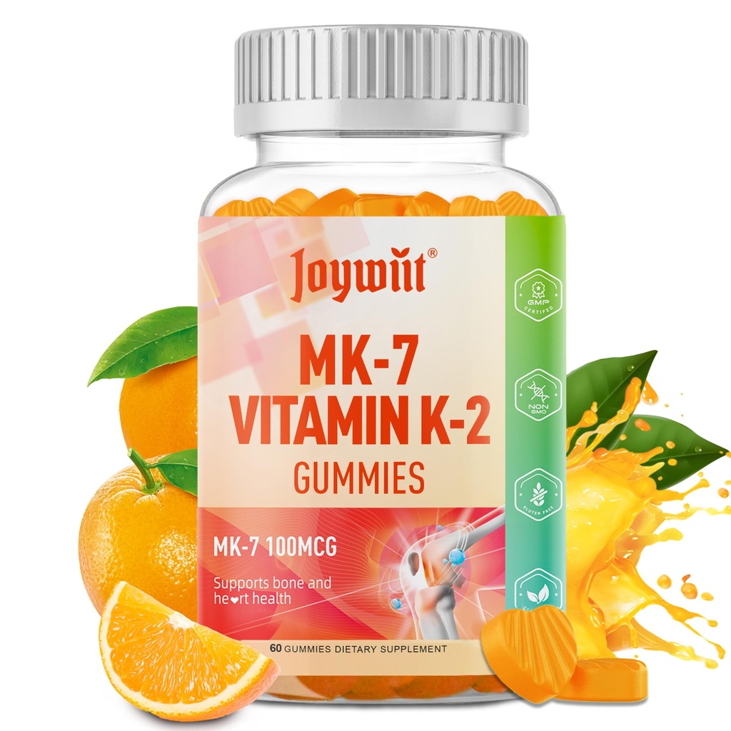 Vitamiin K2 MK-7 Gummies 100mcg, ekstra tugevus K2 vitamiinilisa luude ja kunsti toetamiseks, näritav looduslik apelsinimaitse, mitte GMO, vegan, 60 kummikut