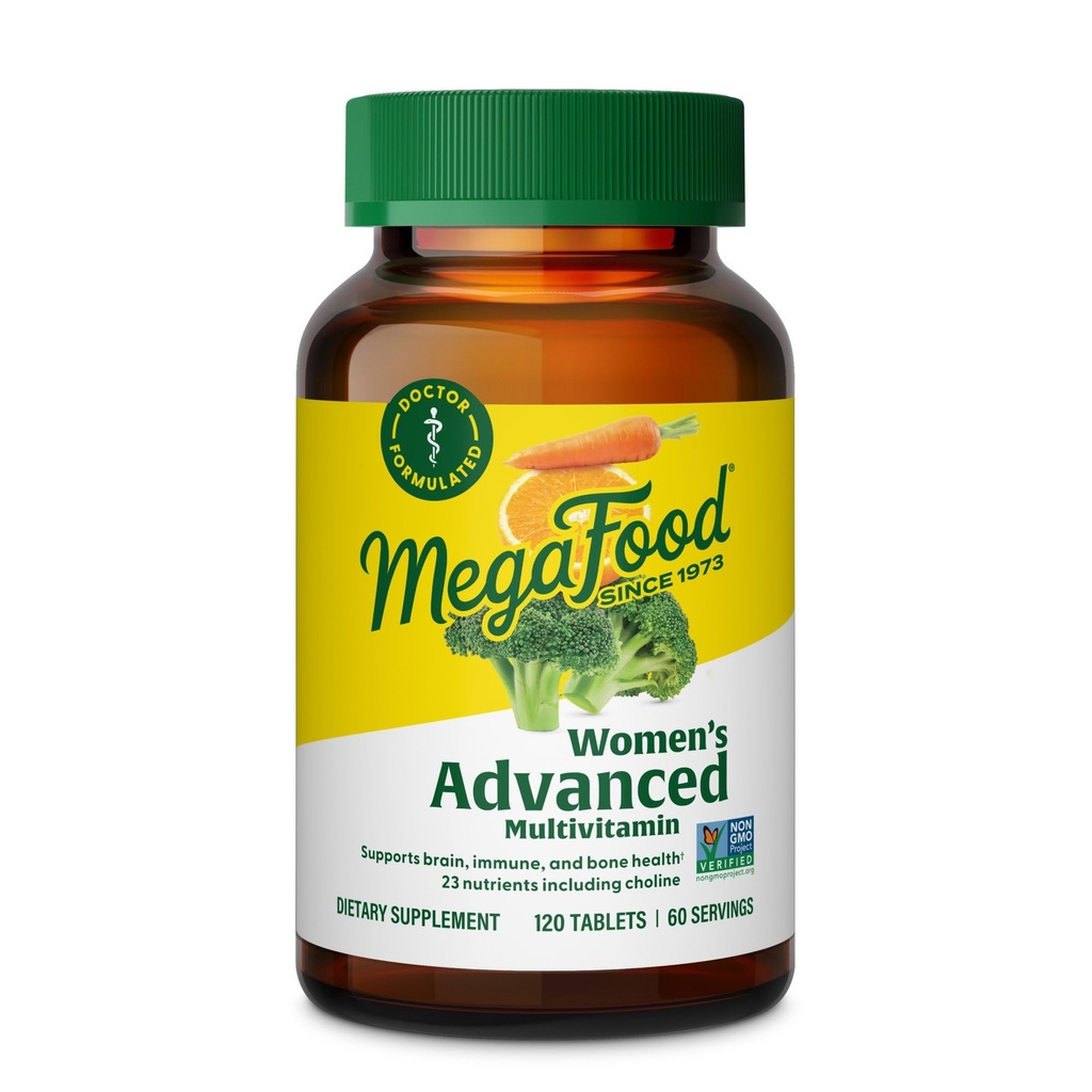 MegaFood Naiste täiustatud multivitamiinid naistele - arsti poolt formuleeritud raua, koliini, D-vitamiini, C-vitamiini ja tsinkiga - aju tervis - immuuntoetus - mitte-GMO - taimetoitlane - 120 tabs (60 serveerimist)