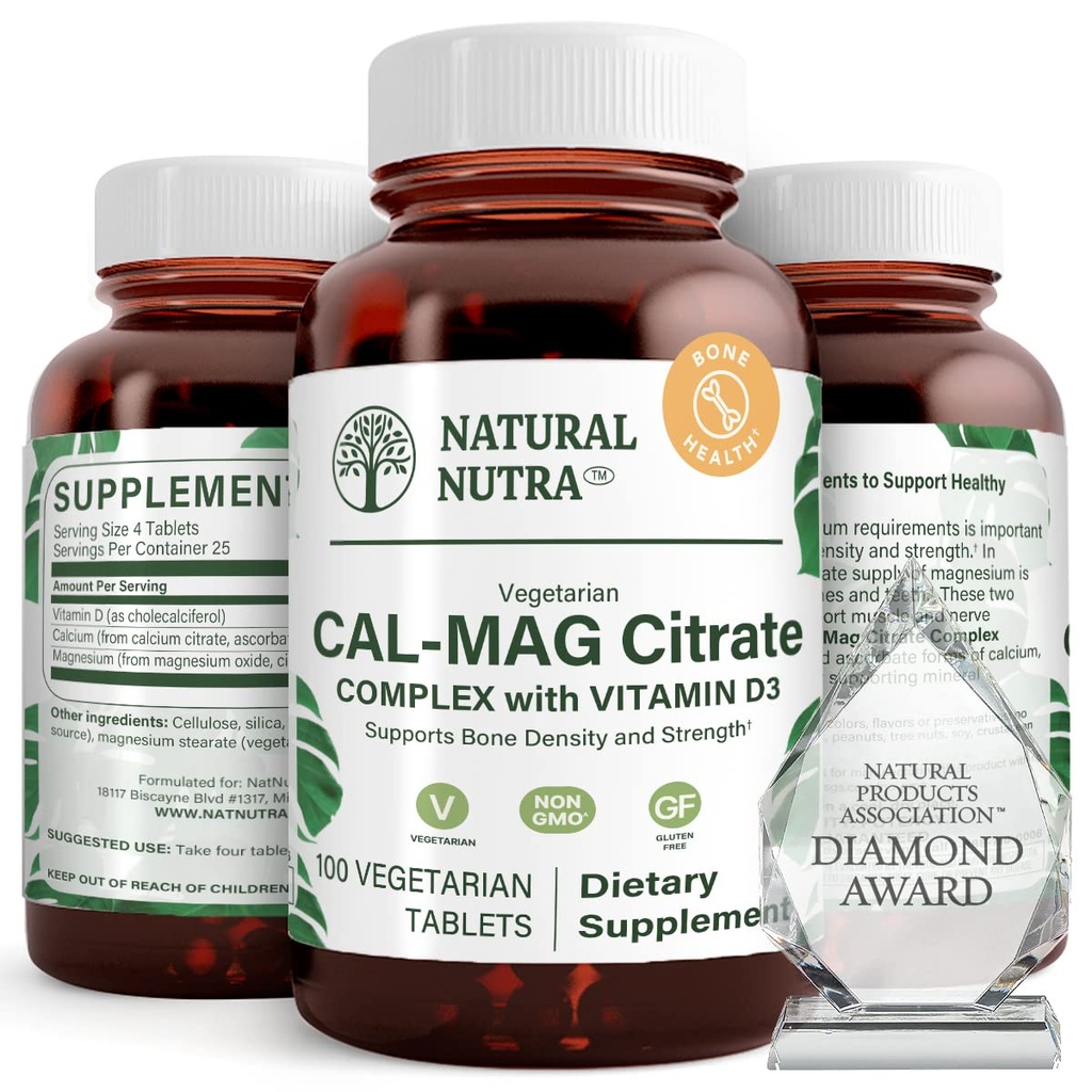 Natural Nutra Cal-Mag tsitraat vitamiin D3,1000/500 mg kompleks, tugevdada luutihedust, lihaste ja närvide tervist, aidata säilitada terved hambad, väga biosaadav allikad, 100 Vegan tablett