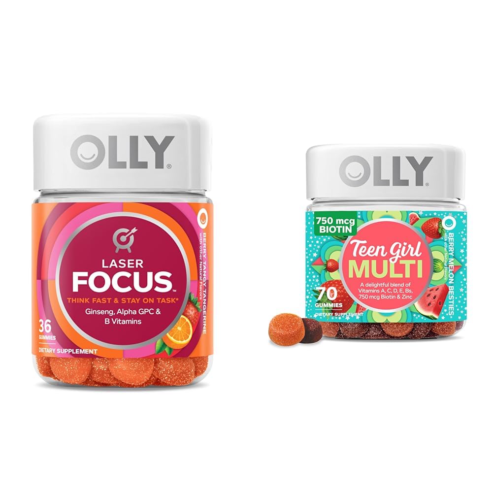 OLLY Laser Focus Gummy 36 Count ja Teen Girl Multi 70 Count Berry Melon