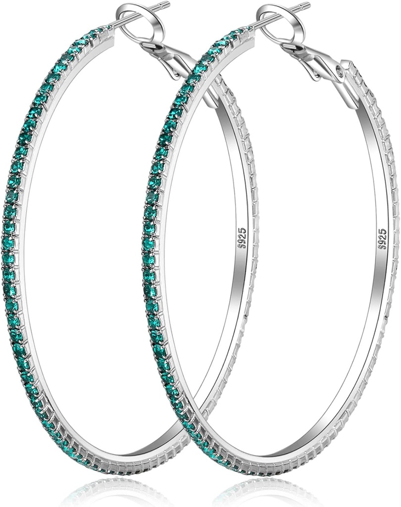 925 Sterling Silver Earrings Suur Reinstone Hoop Kõrvarõngad Big Cubic Zirconia Hoop Kõrvarõngad Õhuke Reinstones Round Hoop Kõrvarõngad naistele 20/30/40/50/60/70 mm Sparkly Hoops Kristallidega Naistele