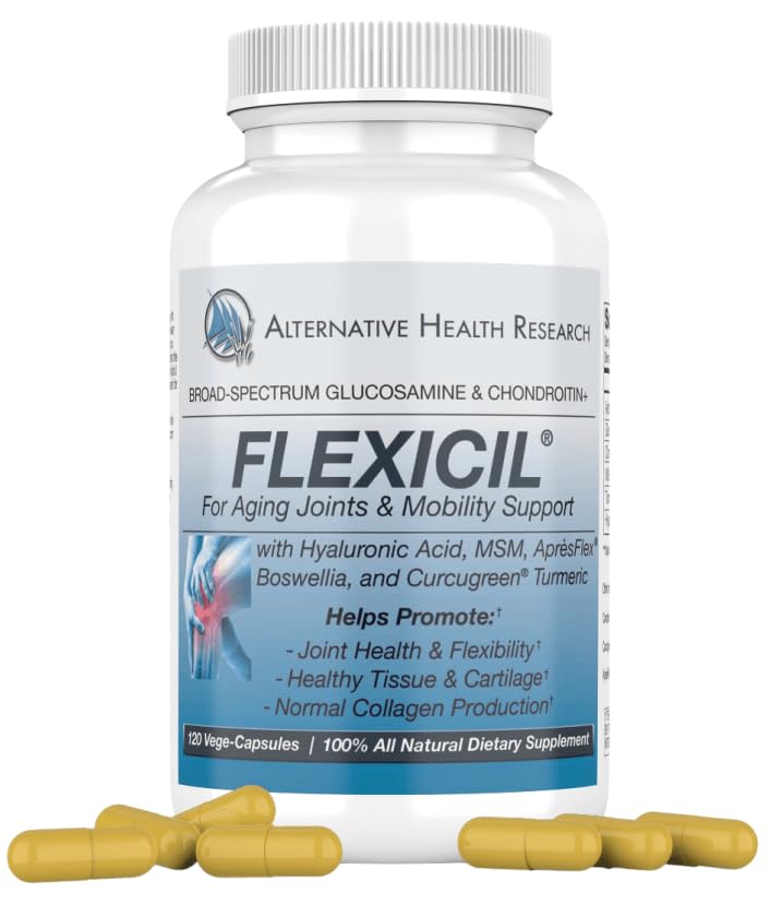 Flexicil Advanced Joint Mobility & Support | Glucosamine, Chondroitin, MSM, Hyaluronic Acid, Turmeric, Boswellia | Broad-Spectrum Bio-Enhanced Ingredients | 120 Vege-Capsules | 30-Day Supply
