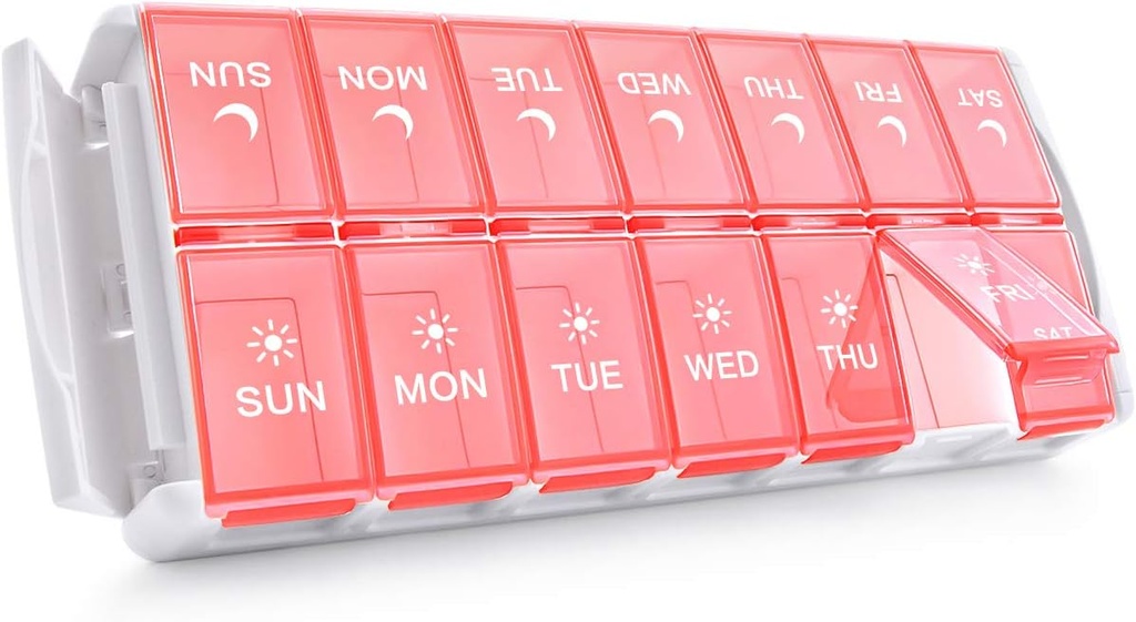 TookMag Weekly Medicine Pill Korraldaja 2 korda päevas, Lihtne Täitke AM PM Pill Box, suure mahutavusega Kiire Täitmine 7 päeva Pillid / Vitamiin / Kalaõli / Toidulisandid (Patent Registreeritud)
