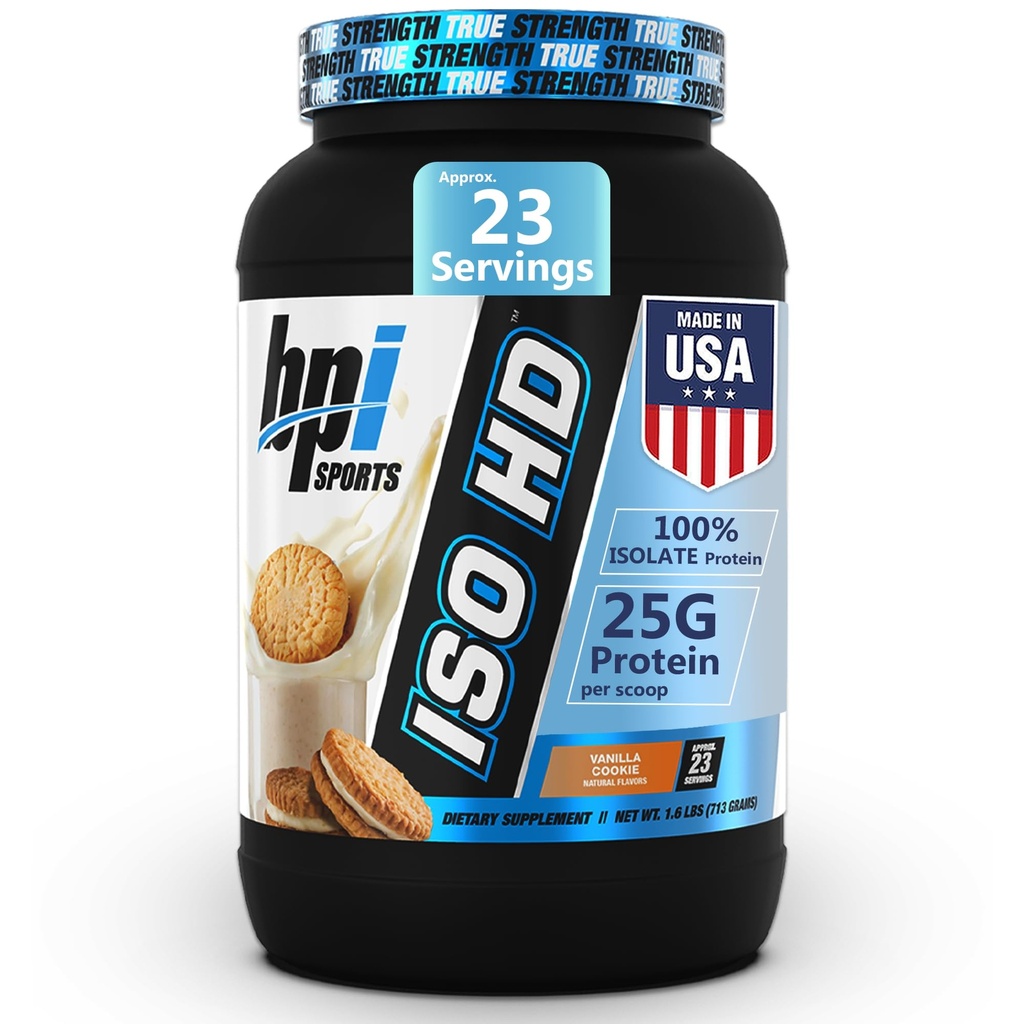 BPI Sports ISO HD Isolaatvalgu pulber – 100% vadaku isolaat, proteiinipulber lihaste kasvuks - Vanilla küpsis - 1,6 lb - 23 Servingut