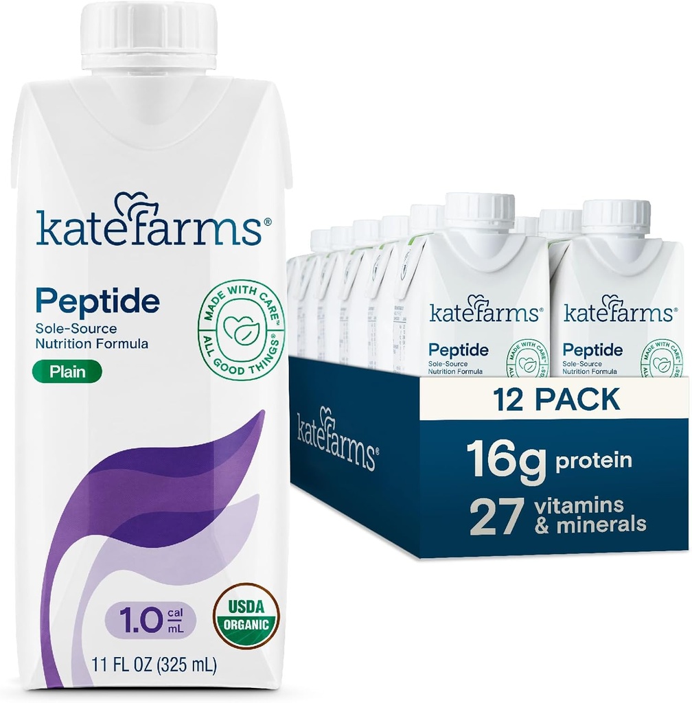KATE FARMS Orgaaniline Täiskasvanu Peptiid 1.0 valem, tavaline, ainus allikas, hüdrolüüsitud taimepõhine toit suu või toru toitmiseks, 11 Fl oz (12 Pack)